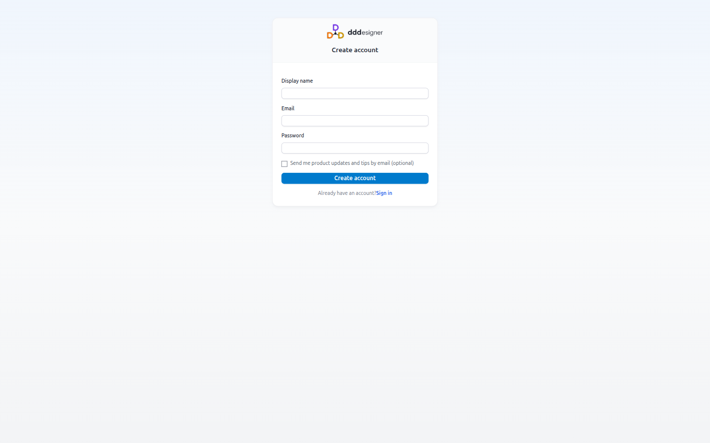 DDDesigner registration screen